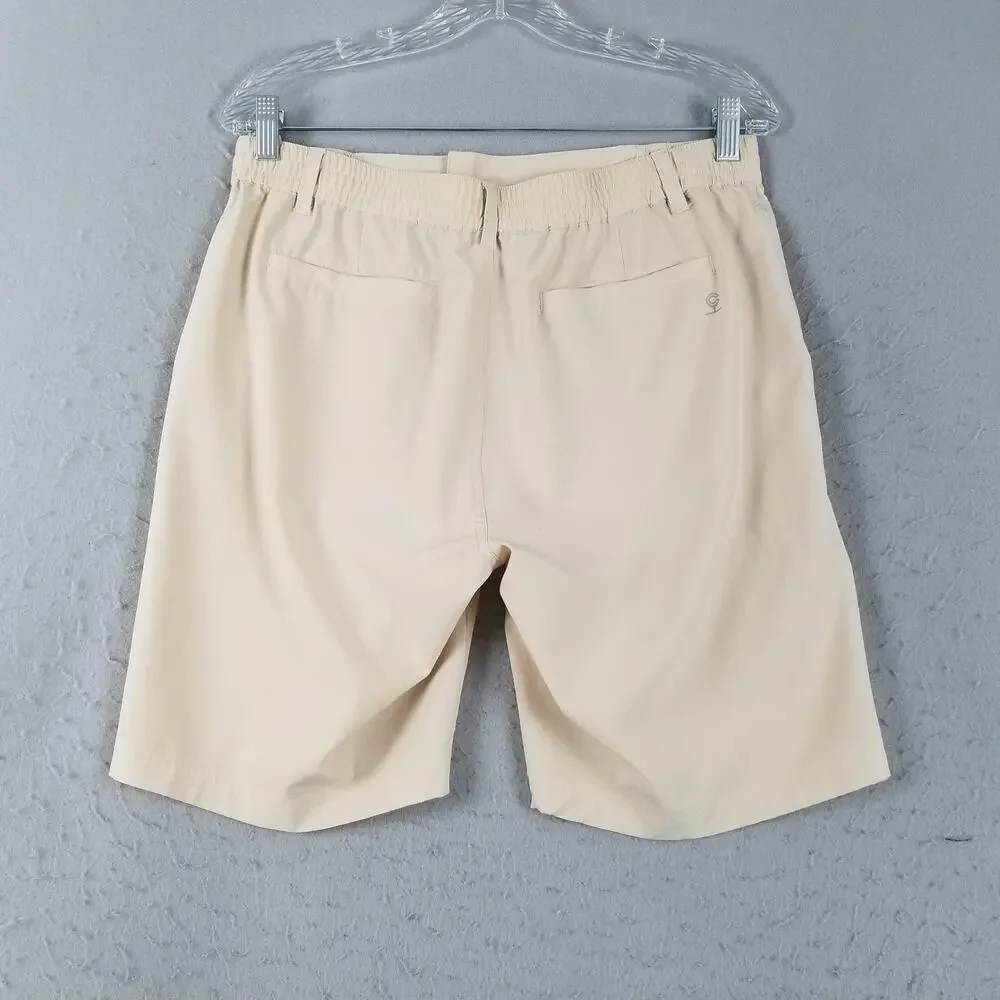 Caddy Cart Golf Shorts Mens Large Beige Elastic Waist Stretch Performance Tech‎